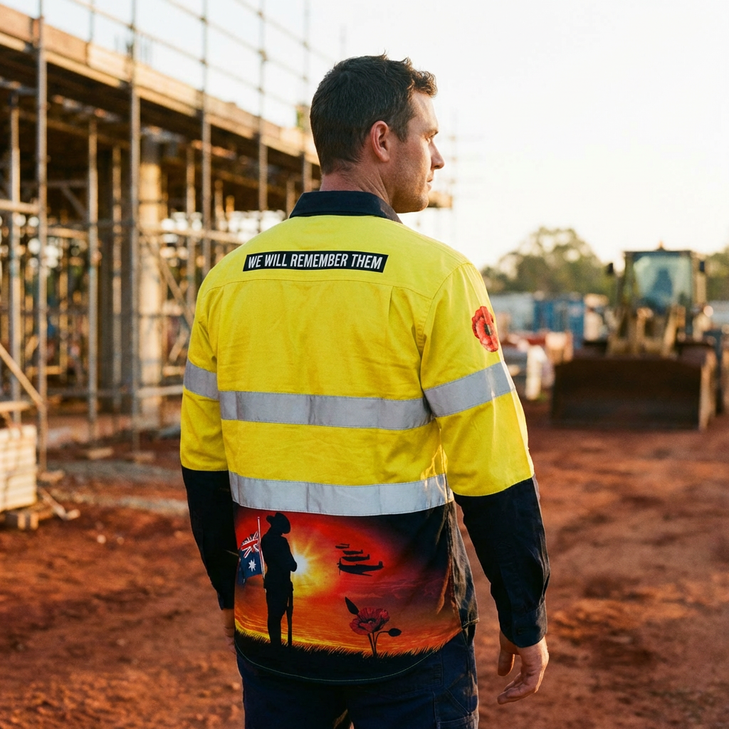 Man wearing the Courage Yellow Full Button Hi Vis Workshirt at a mine site