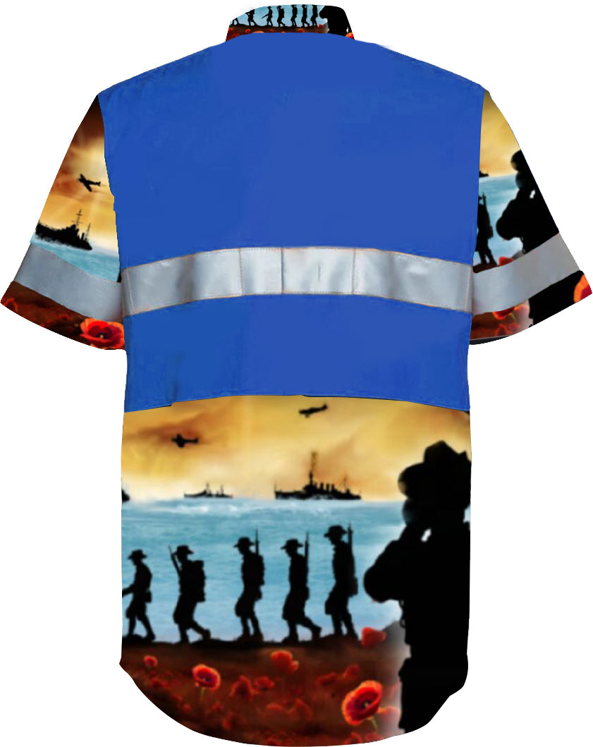 Lest We Forget Blue Hi Vis Short Sleeve Workshirt