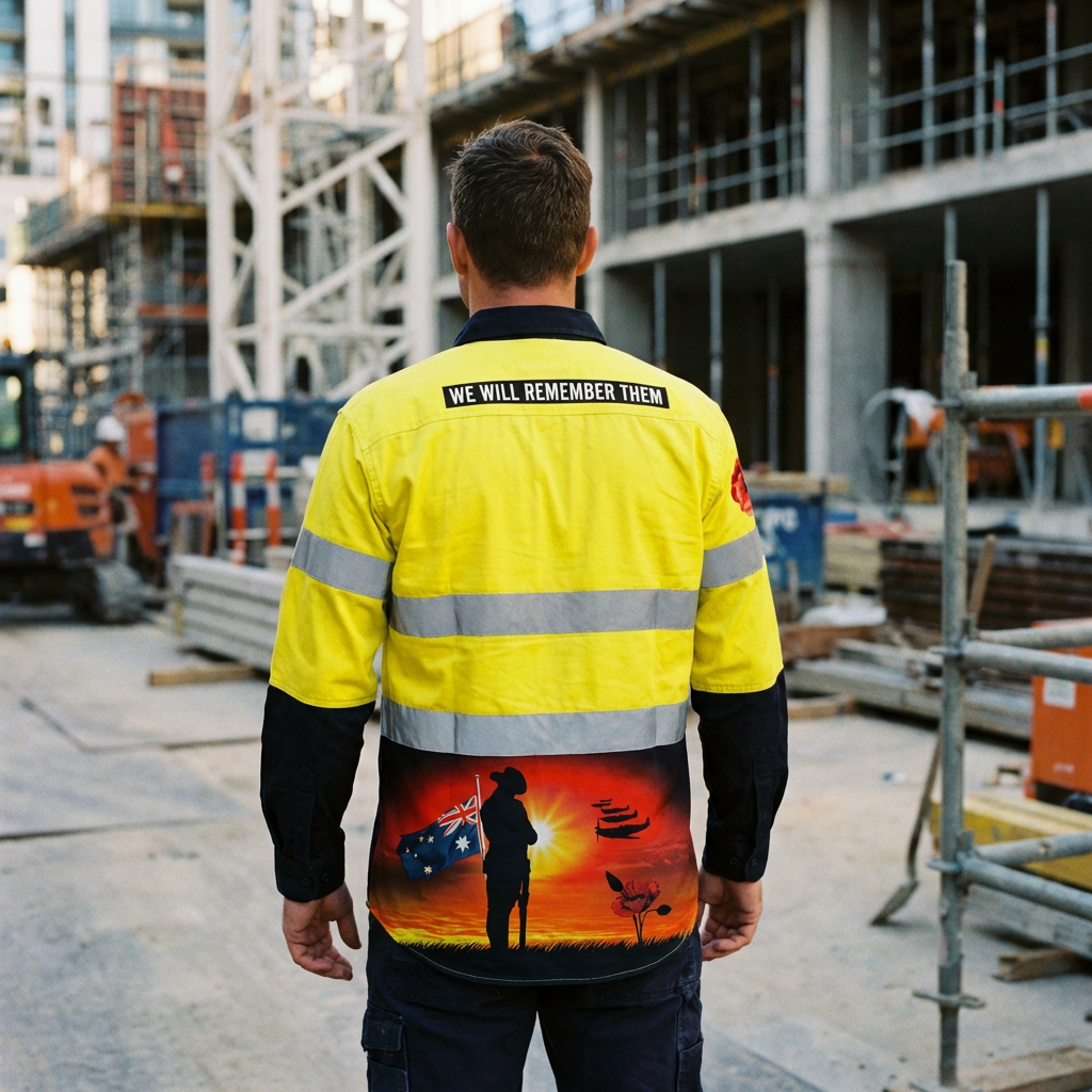 Man wearing a Courage Full Button Hi-vis  at a construction site.