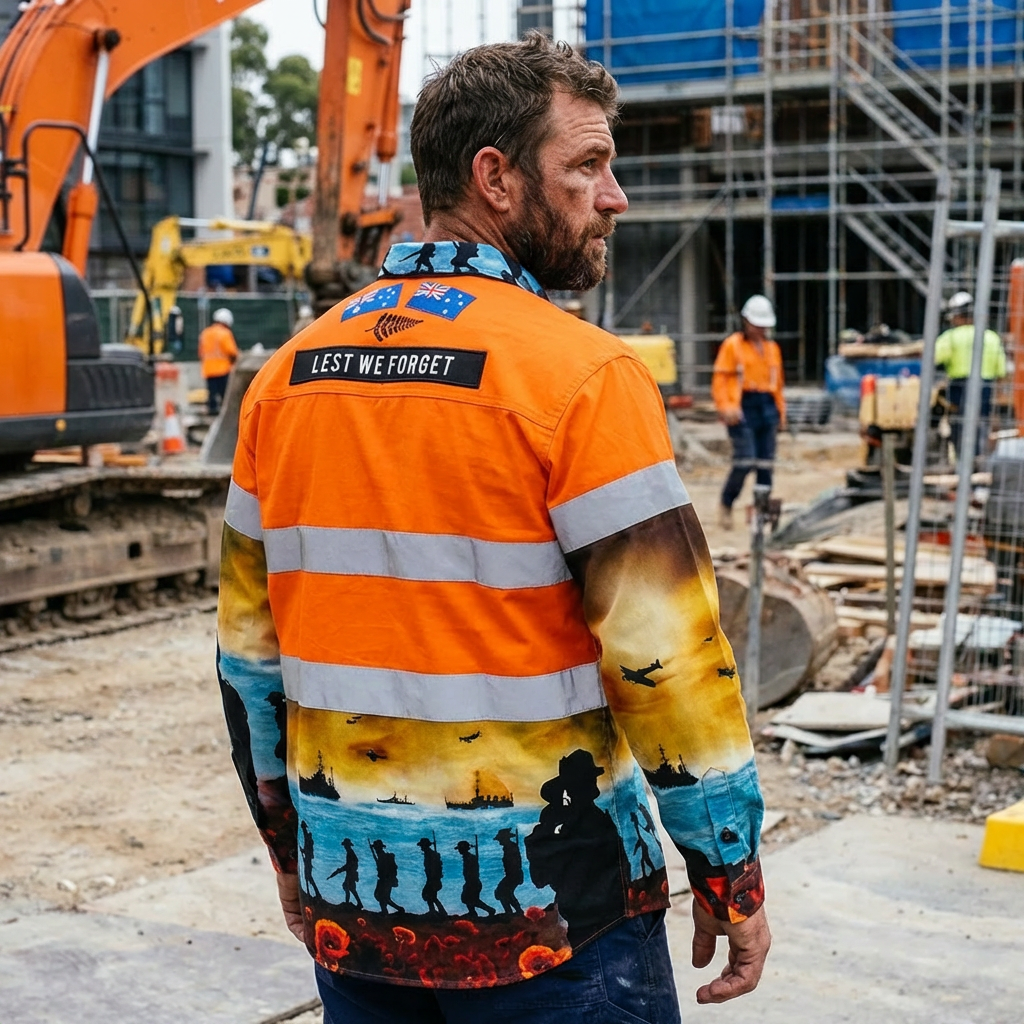 Lest We Forget Orange Half Button Hi-Vis