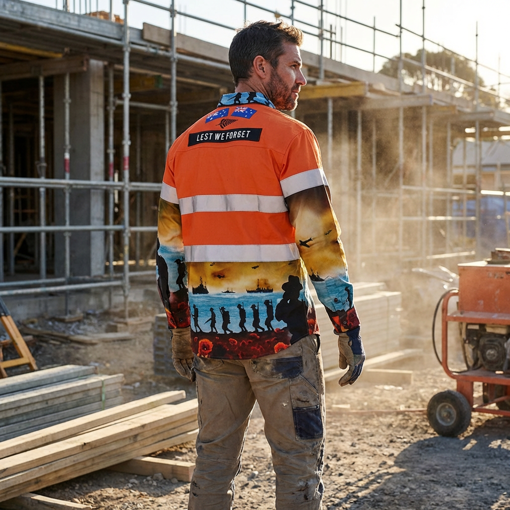 Lest We Forget Orange Half Button Hi-Vis