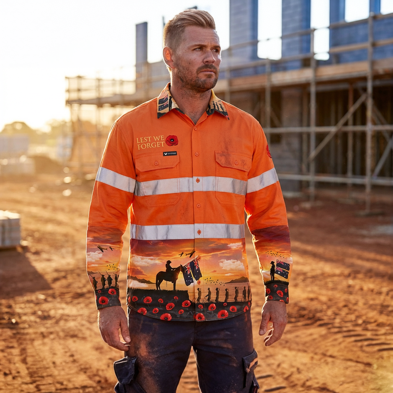 Men's Remembrance Hi-Vis Day/Night Work Shirt - Front View