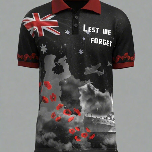 Lest we forget polo shirt navy — remembrance workwear Australia PHX Workwear