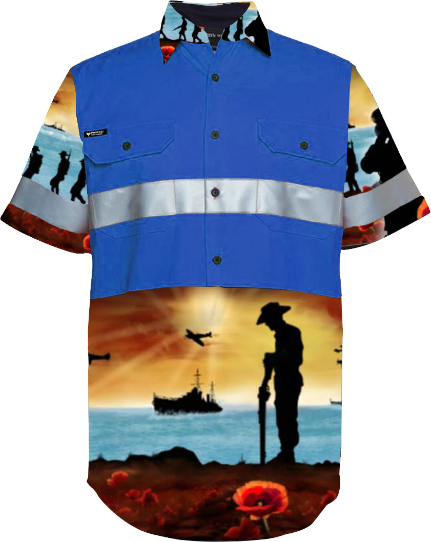 Lest We Forget Blue Hi Vis Short Sleeve Workshirt
