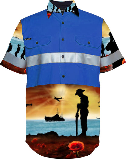 Lest We Forget Blue Hi Vis Short Sleeve Workshirt
