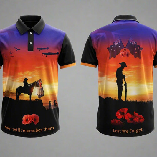 Lest we forget polo shirt navy — remembrance workwear Australia PHX Workwear