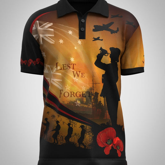 Lest we forget polo shirt navy — remembrance workwear Australia PHX Workwear