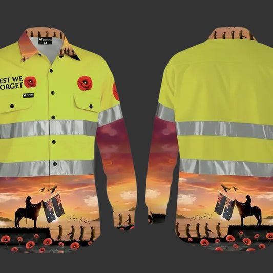 Men's Yellow Remembrance Hi-Vis Day/Night Work Shirt — PHX Workwear Australia